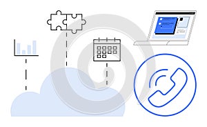 Cloud-Based Collaboration with Data, Calendar, Integration, and Communication Icons