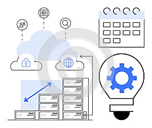 Cloud Computing Concept with Data Storage, Networking, and Innovation Elements