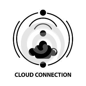 cloud connection icon, black vector sign with editable strokes, concept illustration