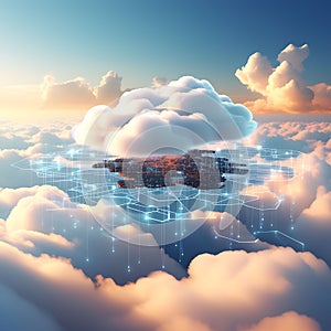 Cloud Connection Unleashed: Digital Illustration Created with Generative AI for Cloud Computing Concept