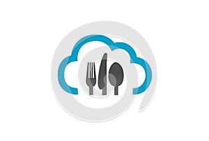 Cloud Cooking Fork Spoon Knife Logo Design