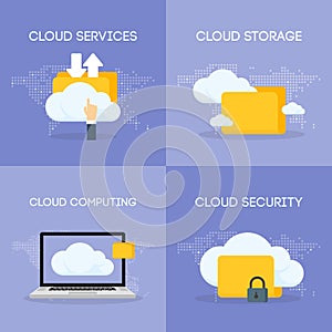 Cloud coputing storage service and security banner concept. Vector illustration