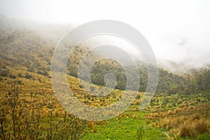 Cloud covered mountain landscape in Huascaran National Park