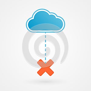 Cloud and cross mark icon. Orange cross. Vector illustration, flat design