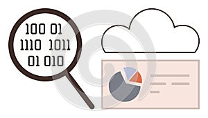 Cloud Data Analysis Concept with Binary Code and Analytics Dashboard