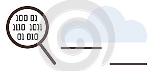 Cloud Data Analysis with Magnifying Glass Highlighting Binary Code