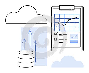 Cloud Data Analytics Workflow with Growth Chart and Database Icons