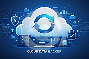 Cloud Data Backup Secure Synchronized Technology Illustration