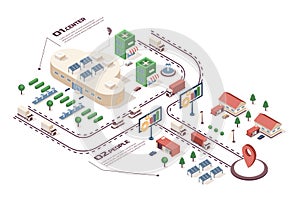 Cloud data center concept 3d isometric web infographic workflow process. Infrastructure map with database system, computing and