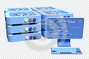 Cloud data center with hosting servers. Computer technology. Network and database. Modern server rack. 3d render illustration