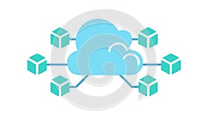 Cloud with Data Cubes: Cloud Computing, Blockchain Digital Assets, vector design Generative AI