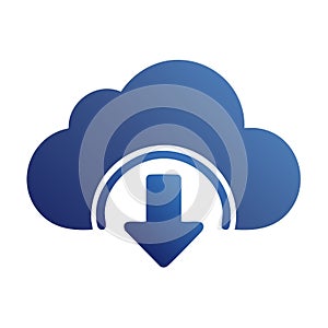 Cloud data download icon with arrow pointing down, blue gradient design