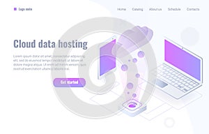 Cloud data hosting concept with laptop and phone