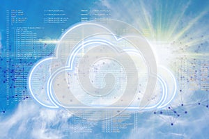 cloud data information storage concept, new technology against the sky