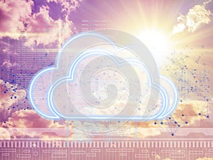 cloud data information storage concept, new technology against the sky