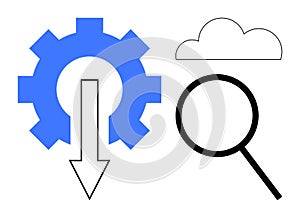 Cloud Data Processing and Analysis Concept with Magnifying Glass and Gear