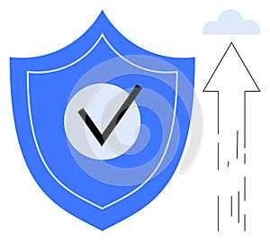 Cloud Data Security with Checkmark on Shield and Upload Arrow Symbol