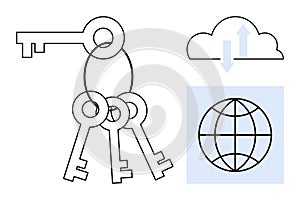 Cloud Data Security Concept with Keys and Global Connectivity Icon