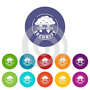 Cloud data security icons set vector color
