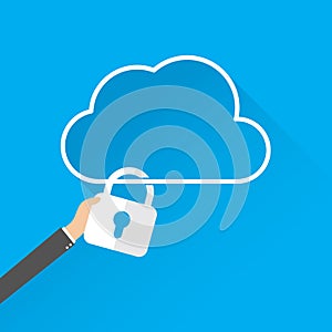 Cloud data security services concept. cloud icon with padlock. vector2