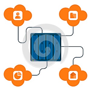 Cloud data server synchronize user protection, flat design icon drawing