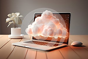 Cloud data storage, cloud computing and data transfer concept. AI generated