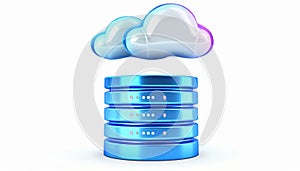 Cloud data storage concept with blue database and clouds above