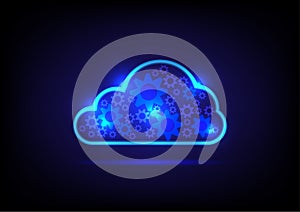 Cloud data storage concept. Cloud computing with a gear wheel on technology background. Communication of business and financial.