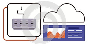 Cloud Data Storage Concept with Keyboard and Analytics Display
