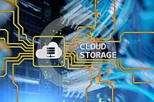 Cloud data storage concept on server room background