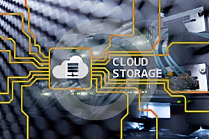 Cloud data storage concept on server room background