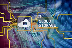 Cloud data storage concept on server room background