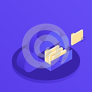 Cloud data storage. Document drawer in cloud-shaped cabinet. Modern isometric vector illustration