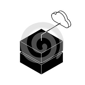 Cloud Data Storage Isometric Icon, Server Connection to Cloud, Cloud Network Server