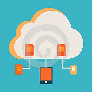 Cloud data storage with mobile device and servers vector