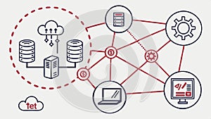 Cloud data storage network, data management, cloud computing and digital data storage vector design Generative AI