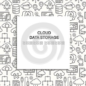 Cloud data storage seamless pattern with line style icons. Database background, information, global network, server center, backup