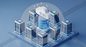 Cloud Data Storage System with Servers and Database, Secure Backup Concept