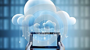Cloud data storage, data transfer concept. AI generated