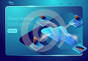 Cloud data storage web page template. Isometric vector illustration. Abstract design concept.