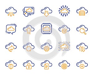 Cloud data and technology line icons. Set of Hosting, Computing data and File storage. Vector