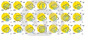 Cloud data and technology line icons. Set of Hosting, Computing data and File storage. Vector