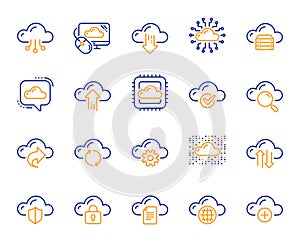 Cloud data and technology line icons. Set of Hosting, Computing data and File storage. Vector