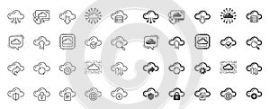 Cloud data and technology line icons. Set of Hosting, Computing data and File storage. Vector