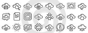 Cloud data and technology line icons. Set of Hosting, Computing data and File storage. Vector
