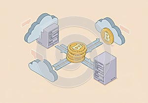 Cloud Data Transfer with Coins and Servers Isometric Illustration