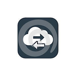 Cloud data transfer icon on dark square background, representing synchronization and backup