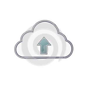 Cloud data upload icon. Graphic illustration of an arrow pointing upwards inside a cloud shape