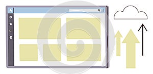Cloud Data Uploading Concept with Web Interface and Arrows Indicating Data Transfer