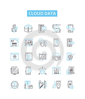 Cloud data vector line icons set. Cloud, Data, Storage, Platform, Computing, Backup, Virtualization illustration outline